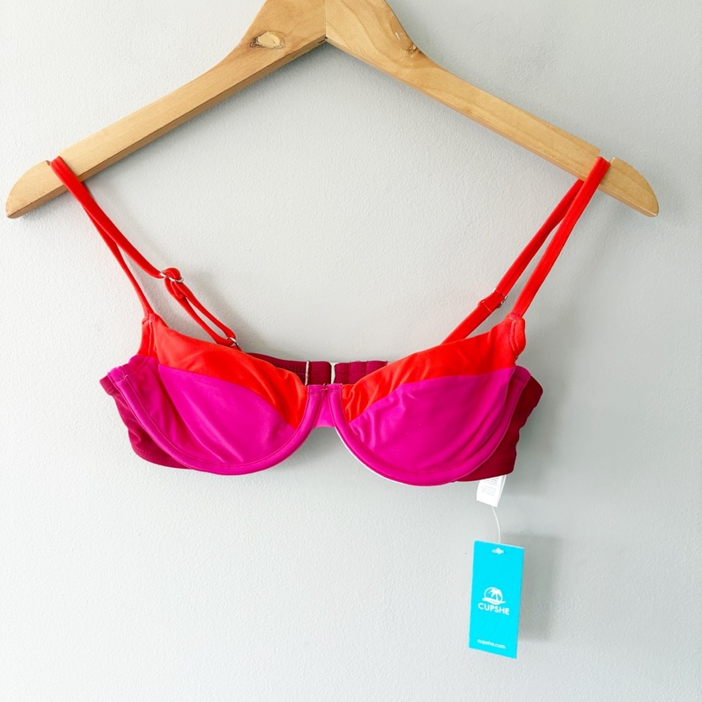NWT Cupshe Color block Pink Red Hidden Wonders Underwire Bikini Top XS Barbie
